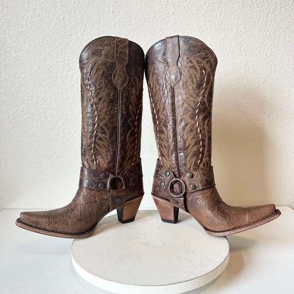 EUC Junk Gypsy Lane VAGABOND Boots 10 Brown Distressed Snip Toe Western Cowboy - Picture 5 of 8